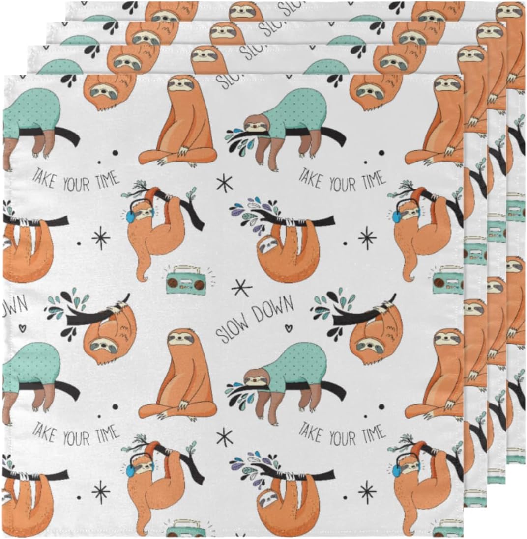 Cloth Napkins Set of 6 Funny Sloth 20×20 Inch Cloth Napkins Cute Animal Sloth Washable Reusable Kitchen Dinner Napkins Table Decor for Wedding,