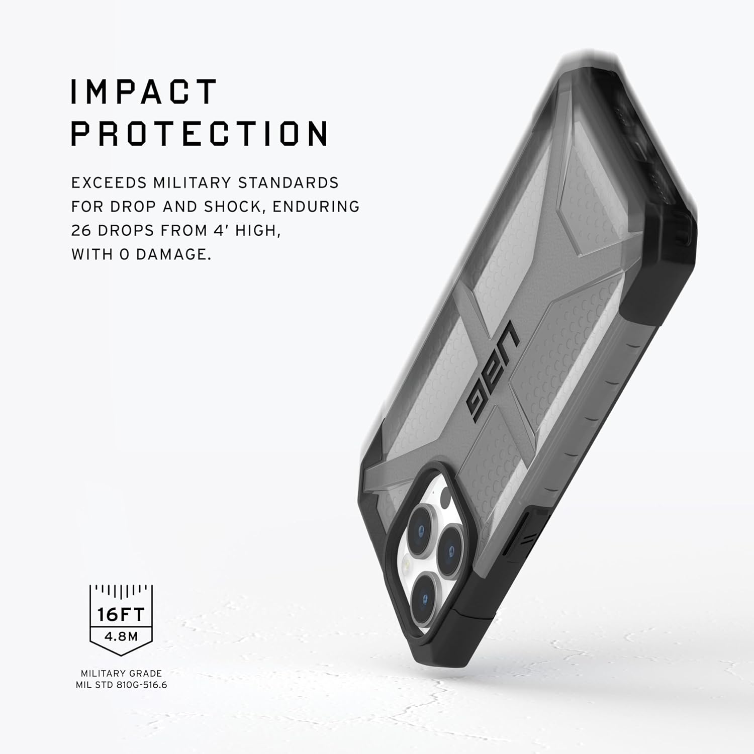 URBAN ARMOR GEAR UAG – Funda compatible con iPhone 15 Pro de 6.1 pulgadas, color ceniza de plasma, resistente, transparente, transparente, de grado