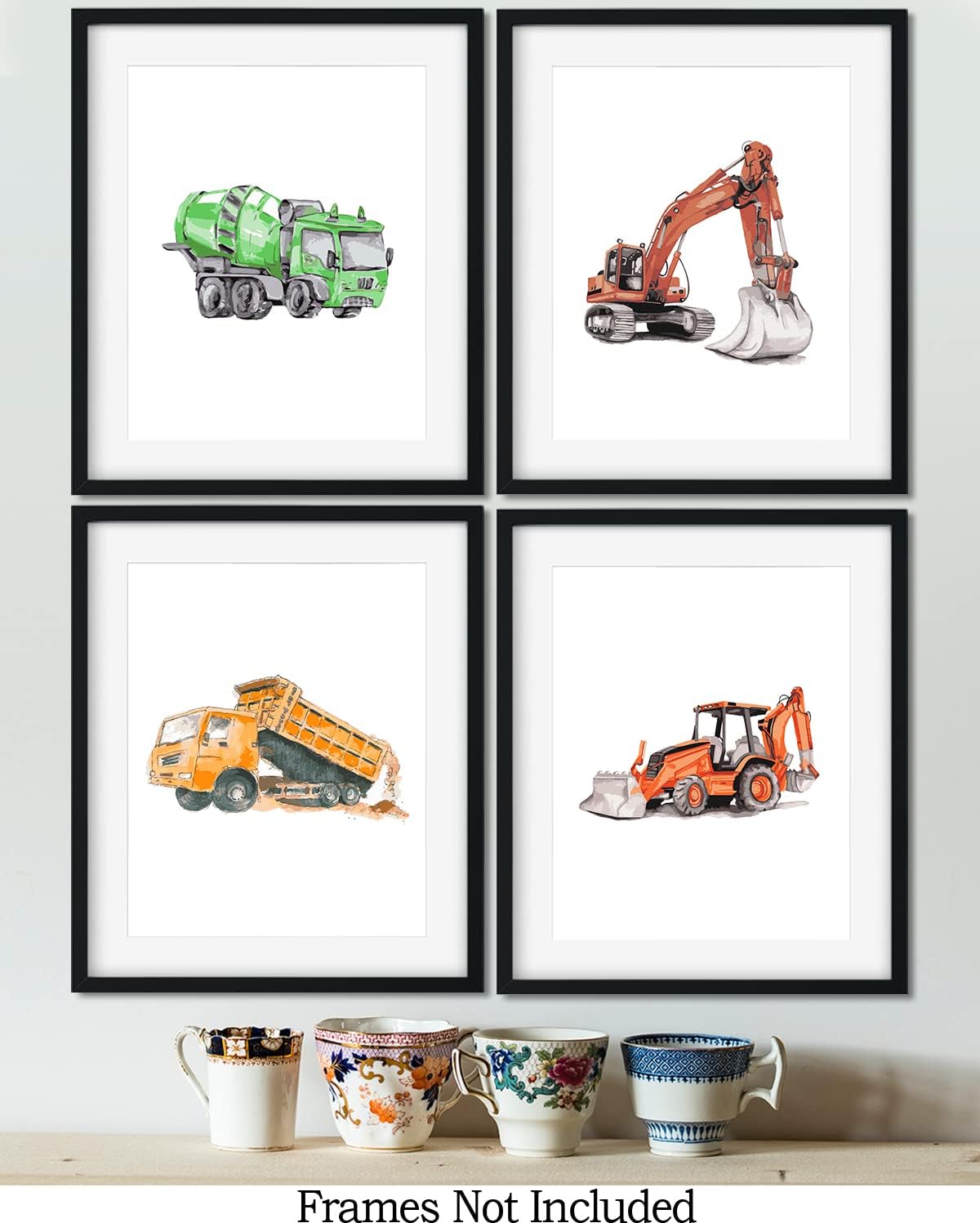Arte de pared de vehículos de construcción para dormitorio de niño, juego de 4 decoración moderna de habitación de bebé para niños, arte de pared