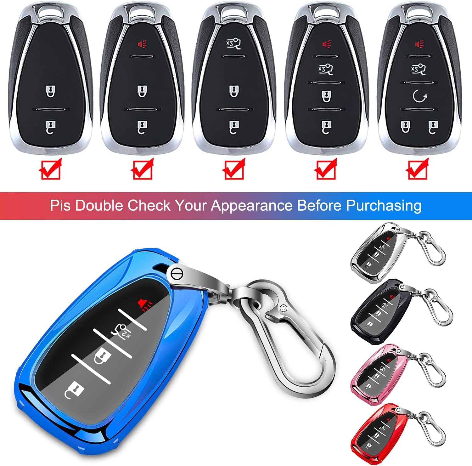 QBUC Funda para llavero Chevrolet con llavero para Chevy Cruze Camaro Malibu Traverse Spark Equinox Sonic Volt Bolt Trax