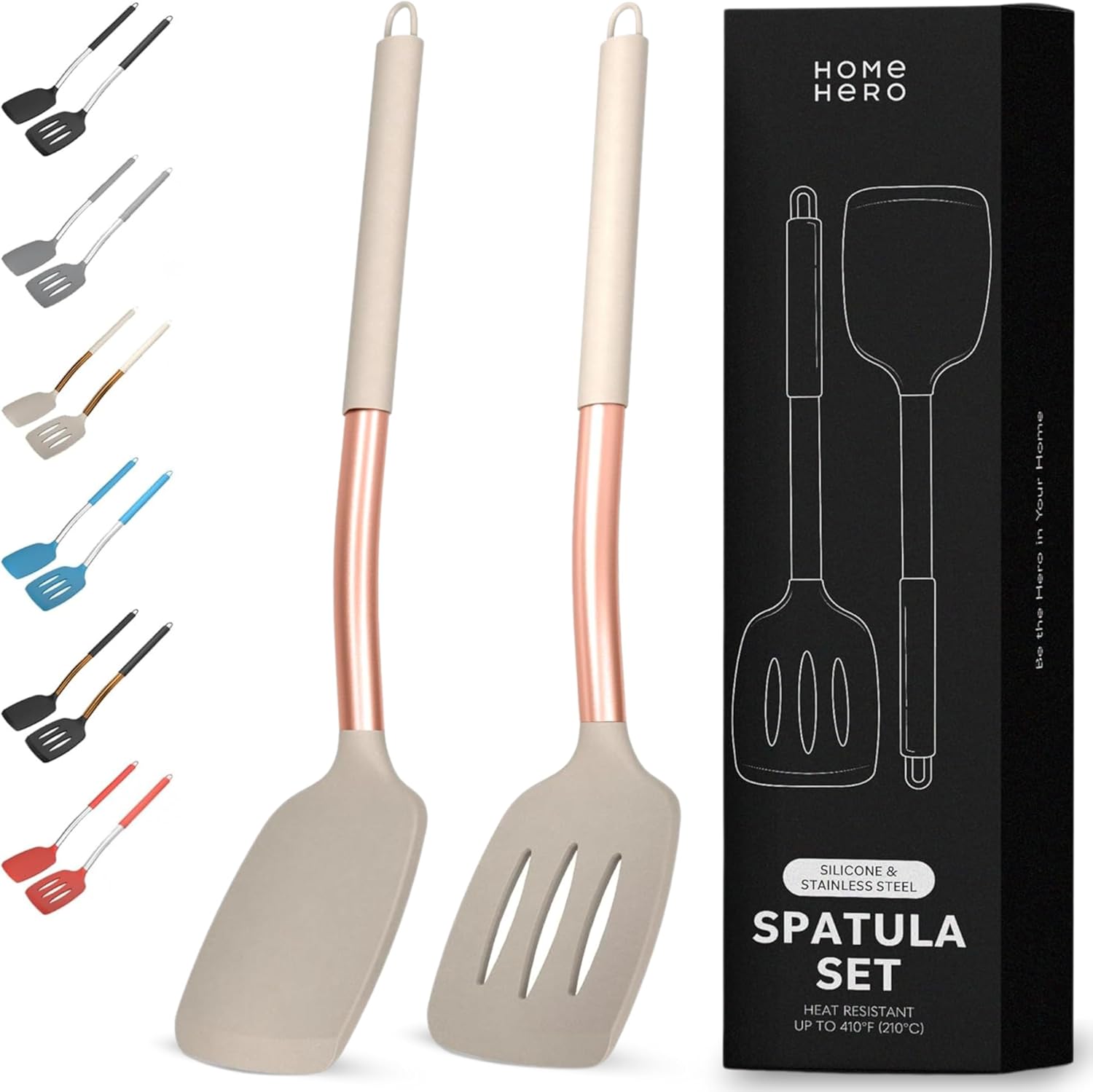 Home Hero Juego de espátulas de silicona  Turner sólido de acero inoxidable y girador ranurado  Juego de utensilios de cocina antiadherentes sin BPA