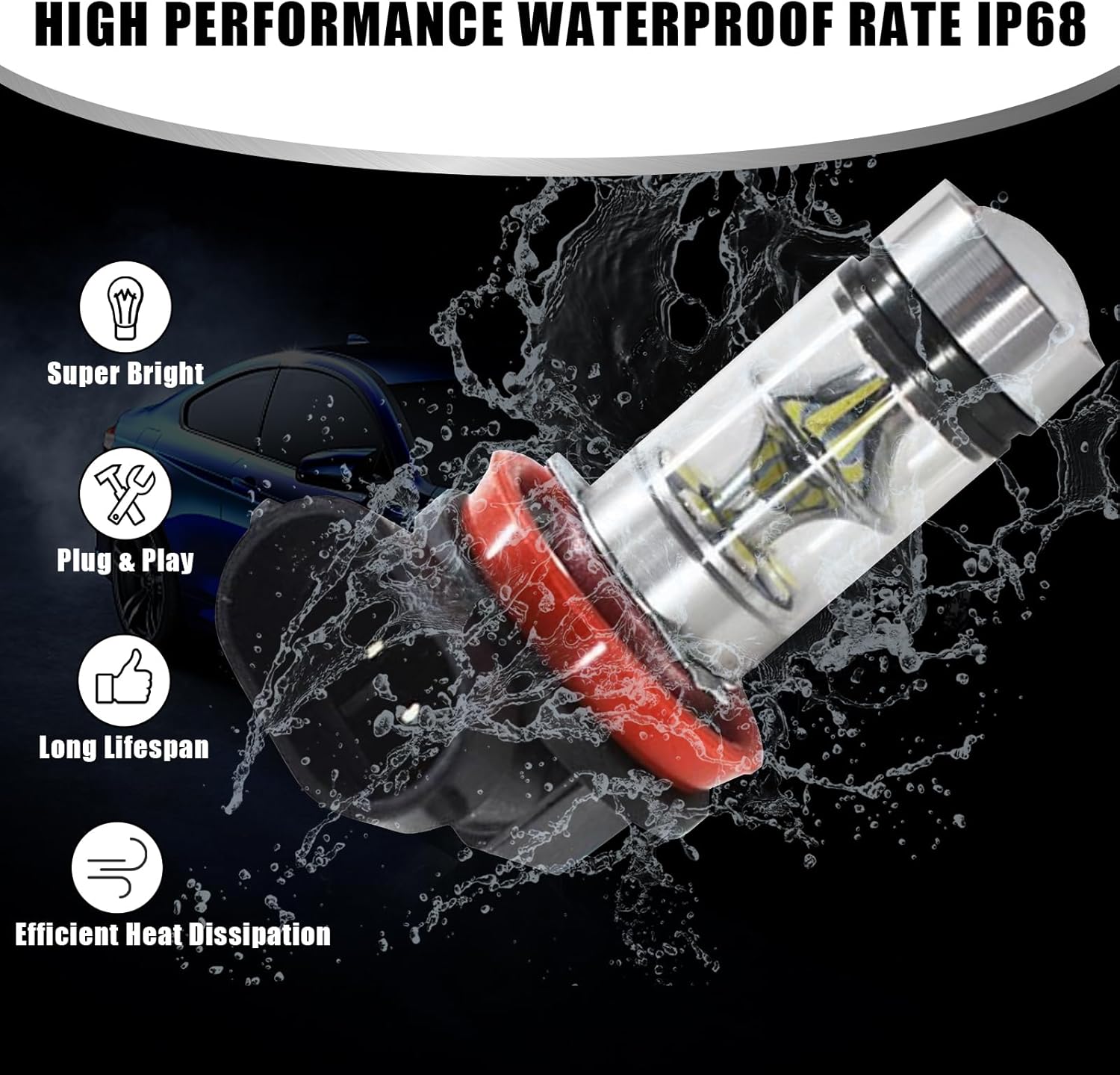 2 luces antiniebla LED H8H11 para automóvil, 20 LED, 100 W, 1000 lm, luz blanca súper brillante, luz de haz bajo, Plug and Play 360 grados DRL,