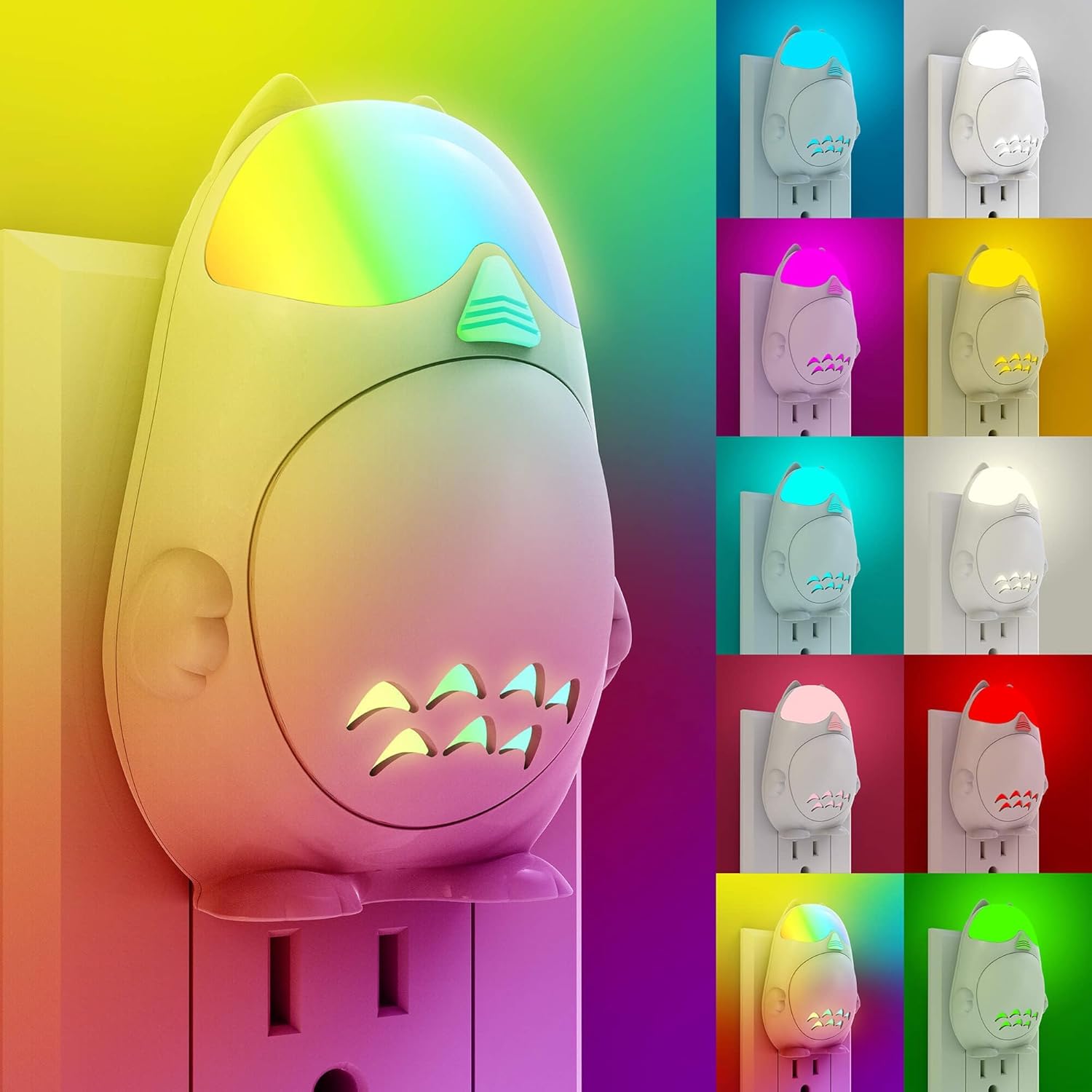 Luces nocturnas que cambian de color enchufables a la pared, 1 paquete de luz nocturna enchufable para niños, activada por voz inteligente, 9