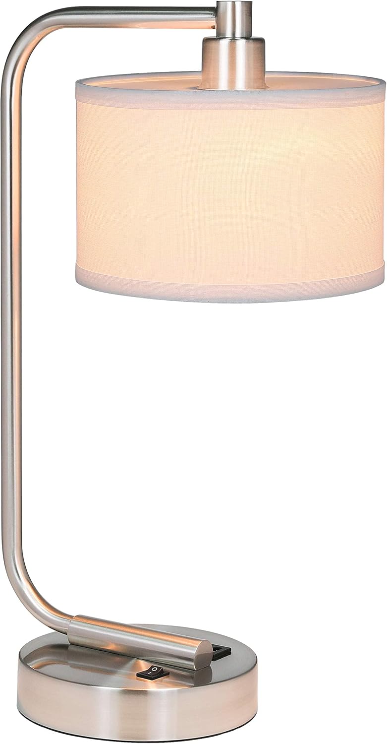 XiNBEi Lighting XB-TL1226-BN – Lámpara de mesa con puerto de carga USB y pantalla de tela, moderna lámpara de mesita de noche con acabado de níquel