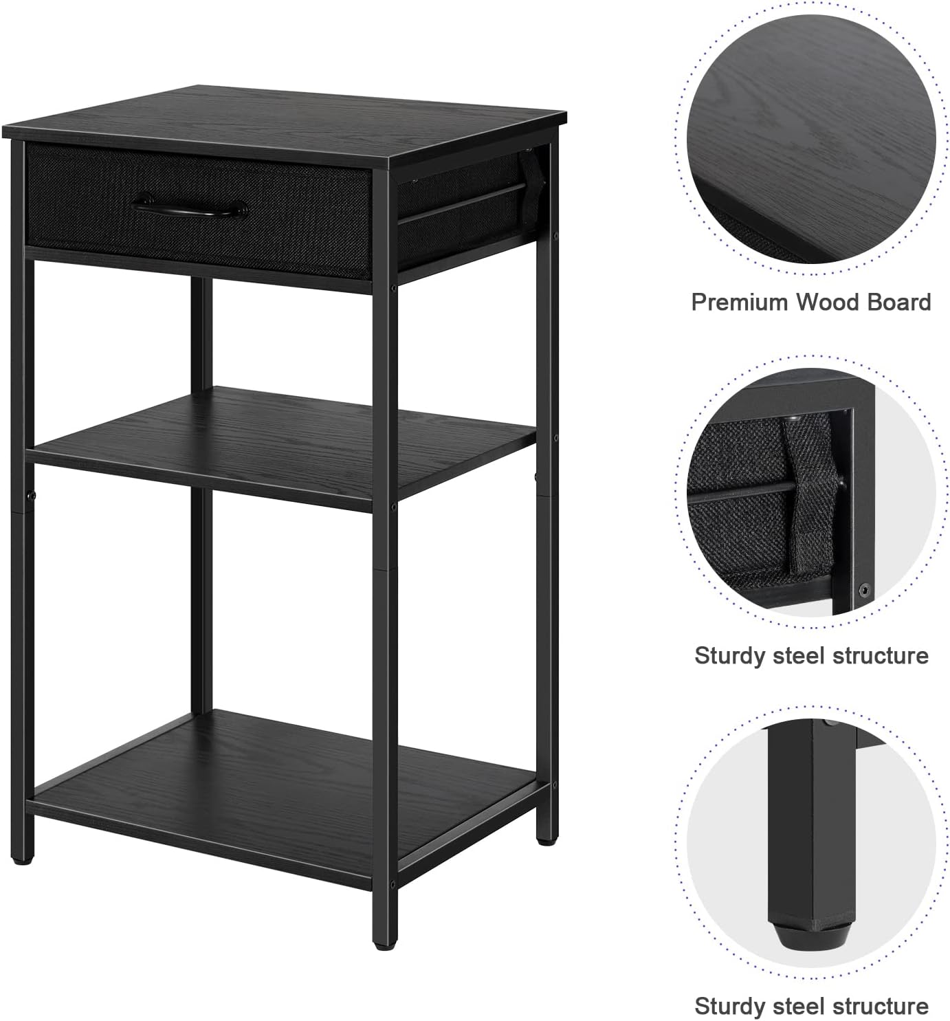 Soporte para impresora de 3 niveles debajo del escritorio, mesa pequeña para impresora con cajones de almacenamiento, estante de impresora de madera