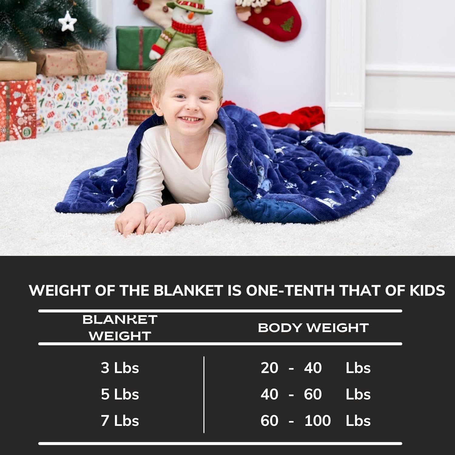 Bood Manta con peso de forro polar brillante de 3 libras para niños pequeños, manta con peso que brilla en la oscuridad, manta con peso de 3 libras,