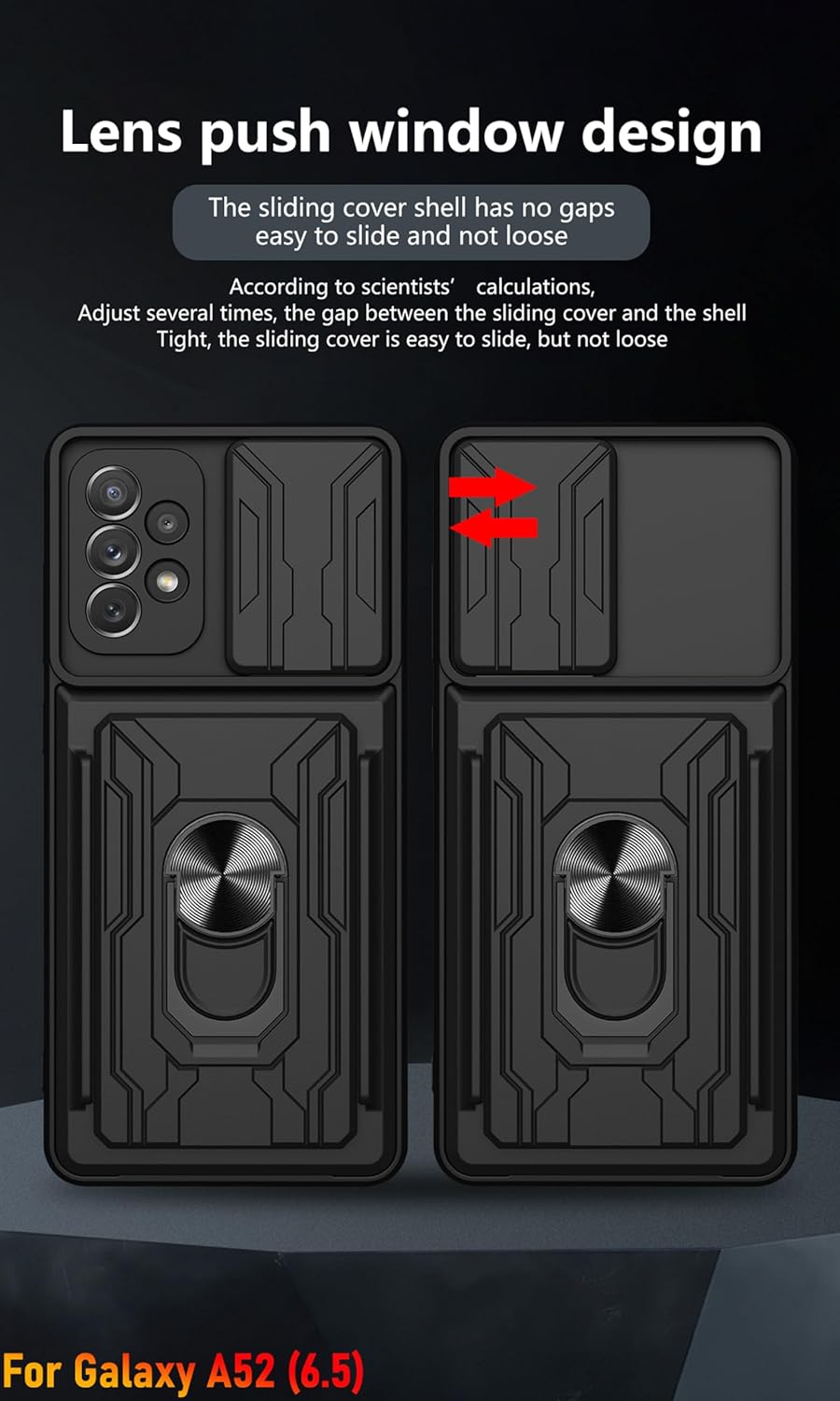 Funda tipo cartera para Samsung Galaxy A52 (5G) de 6.5 pulgadas, ranura para tarjetas de crédito, puerta corrediza, diseño portátil, doble capa