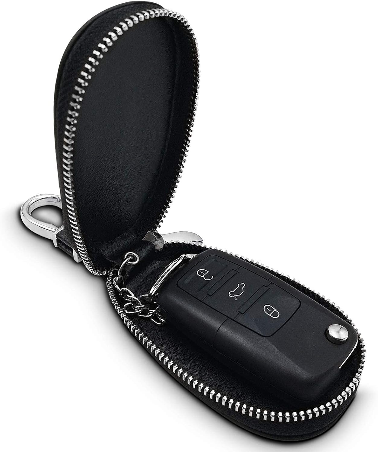 Funda para llaves de automóvil, diseño de cocodrilo, bolsa universal de cuero de grano superior, con gancho de metal para llavero