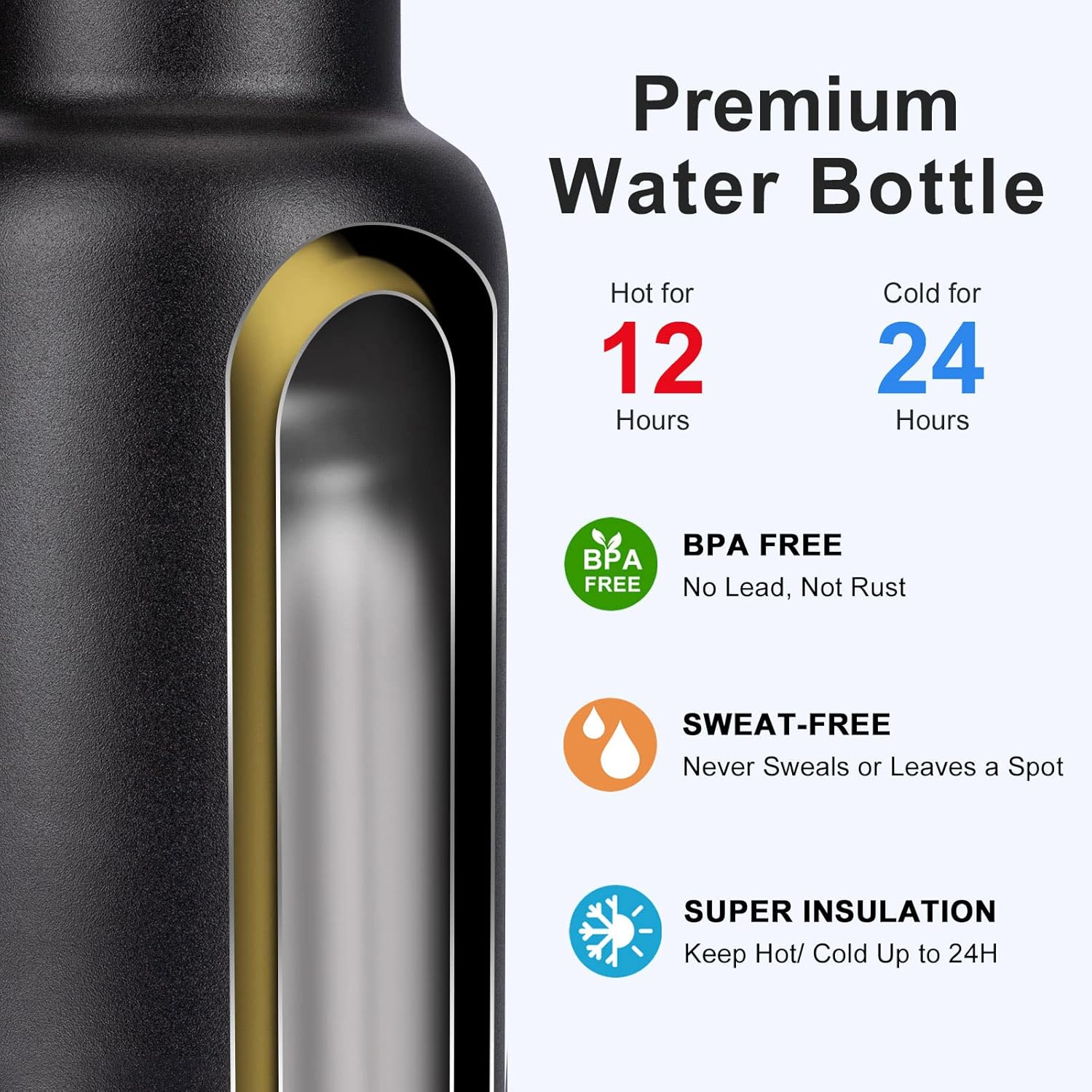 Mollcity Botella de agua pequeña de acero inoxidable de 12 onzas con aislamiento al vacío para la vuelta a la escuela, botella de agua deportiva de