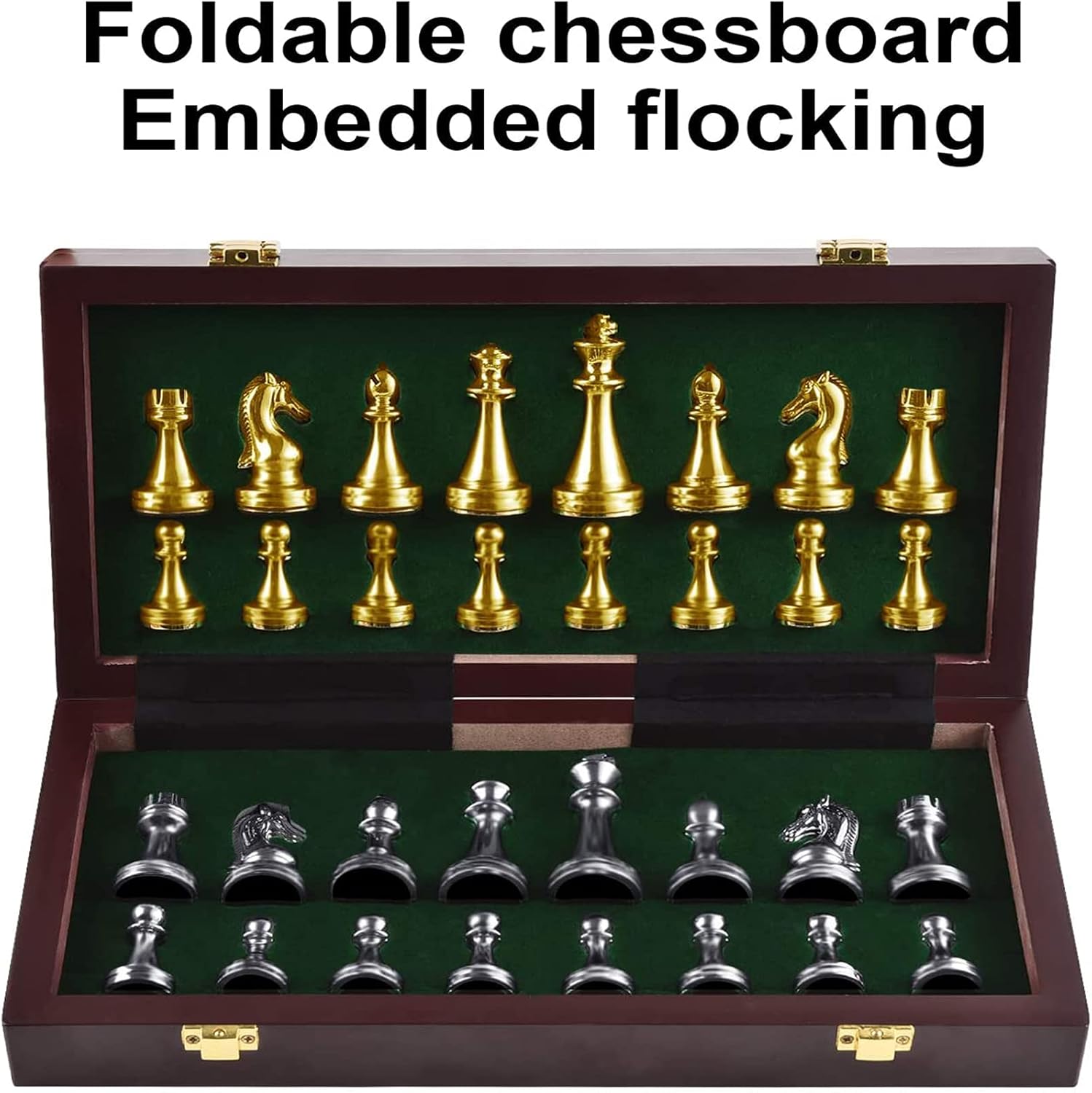 Juego de ajedrez de metal para adultos y niños, tablero de ajedrez de lujo de 12 pulgadas con piezas de ajedrez, juego de ajedrez de madera de viaje