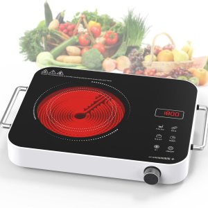 Estufa eléctrica de un solo quemador, estufa eléctrica de 1800 W 110 V con control de perilla, placa de inducción portátil con 2 asas, placa Estufa eléctrica de un solo quemador, estufa eléctrica de 1800 W 110 V con control de perilla, placa de inducción portátil con 2 asas, placa