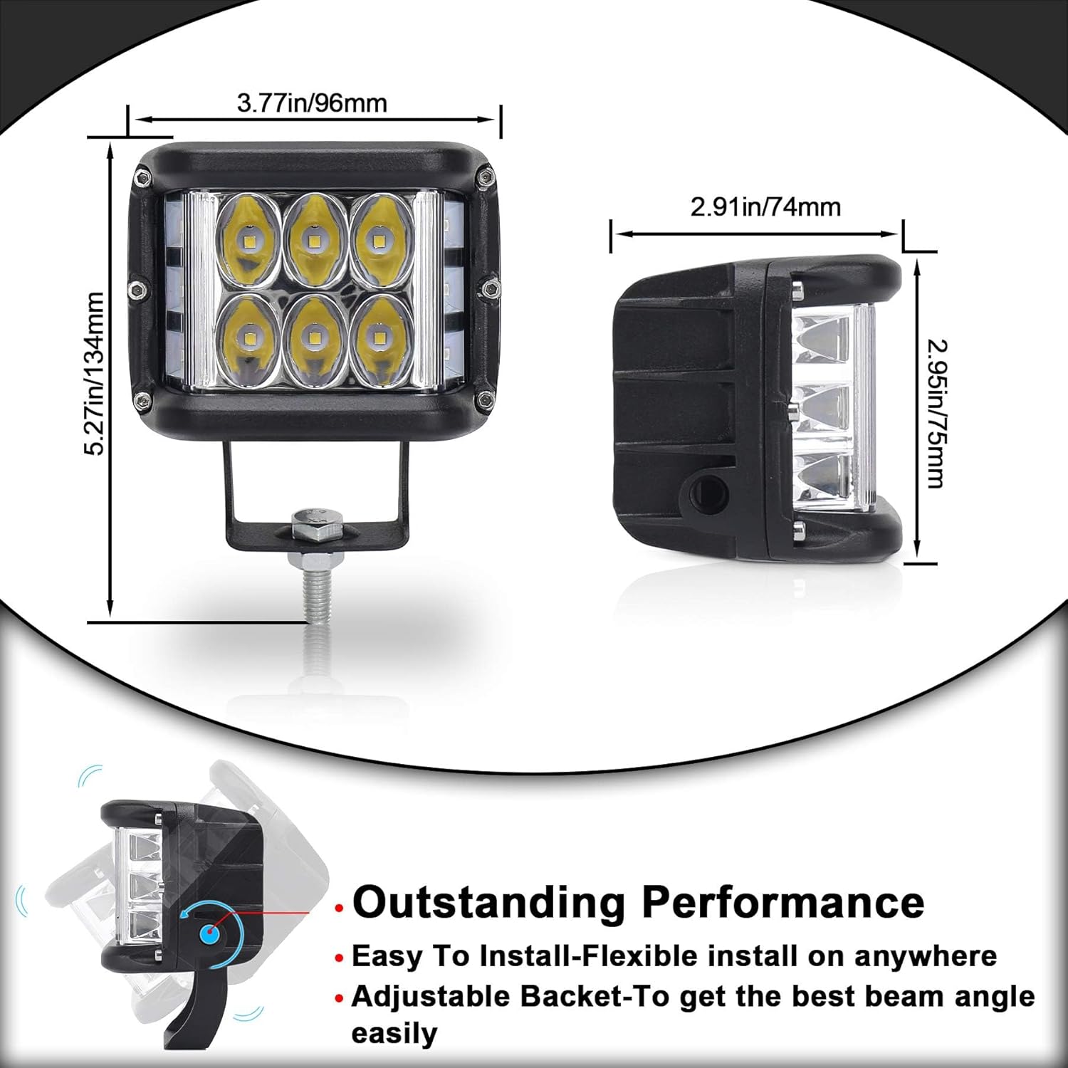 Luces LED de disparo lateral con DRL azul de doble cara con estroboscópico, 30 W todoterreno para conducción de puntos de inundación para Jeep,