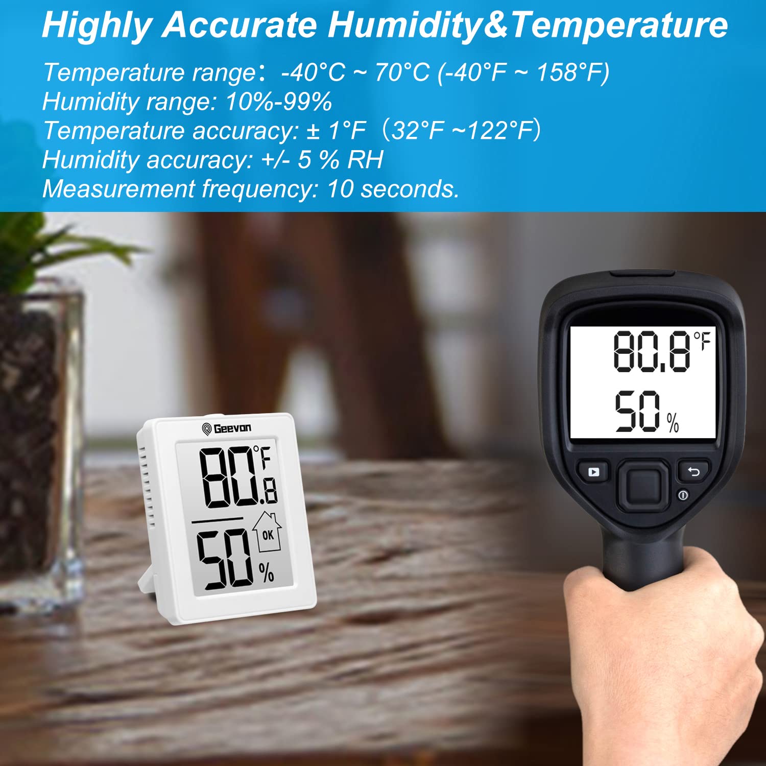Geevon Termómetro interior monitor de temperatura ambiente, paquete de 3 medidores de temperatura y humedad, termómetro higrómetro con batería para