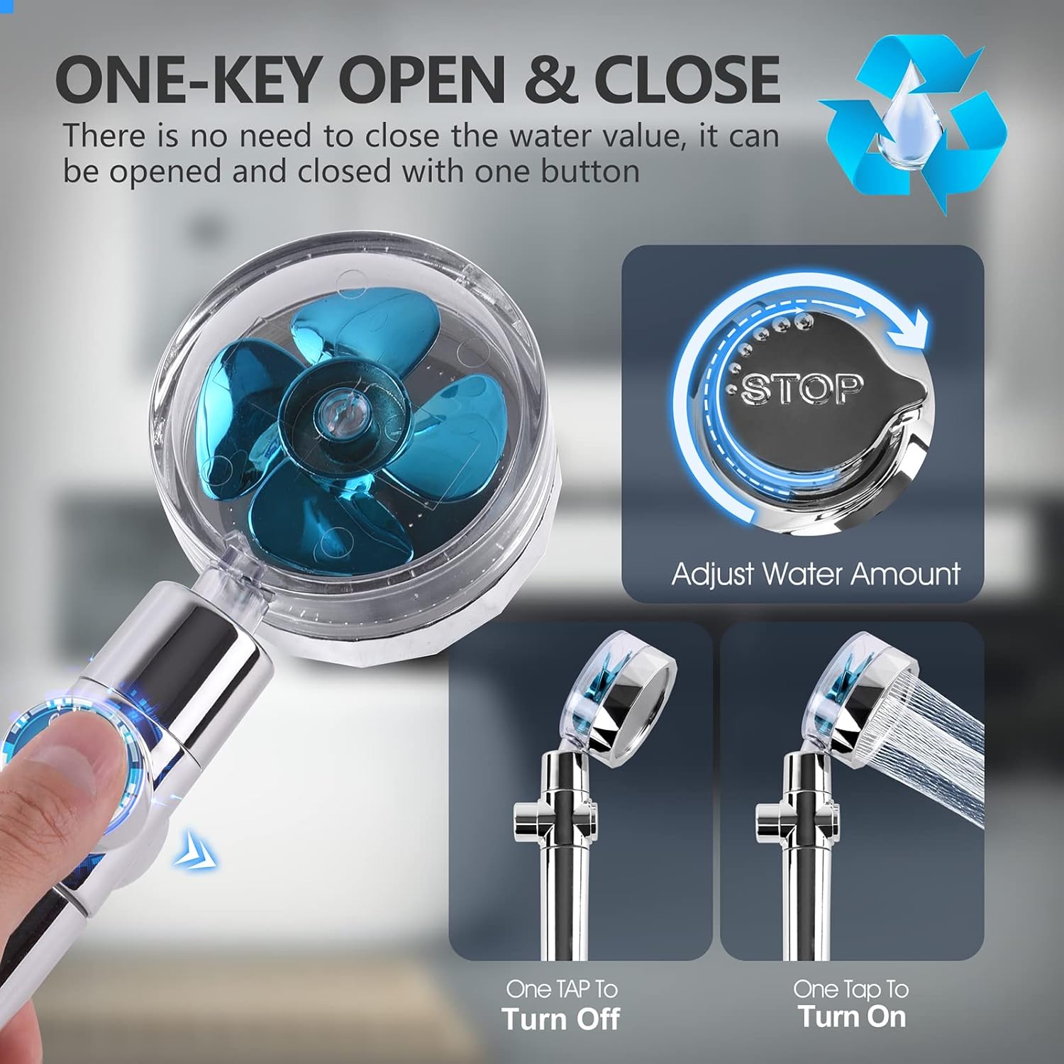 Turbo Hydro Jet Shower Head, 360 Turbo Propeller Head Hydro High Jet Pressure Shower Jet Head – Vortex Shower Head Fan High Pressure with Fan Filter