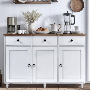 Armario de buffet blanco con almacenamiento, gabinete de cocina de 47 pulgadas con puertas de granero, armario de almacenamiento aparador con Armario de buffet blanco con almacenamiento, gabinete de cocina de 47 pulgadas con puertas de granero, armario de almacenamiento aparador con