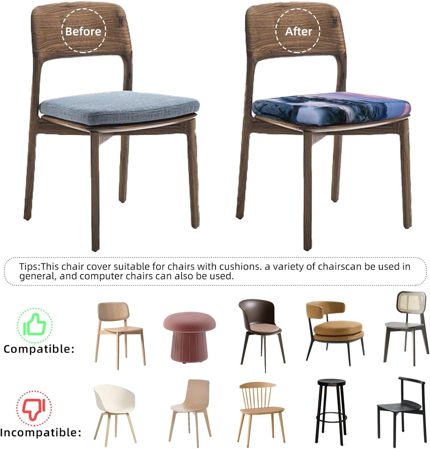 Lighthouse Dining Chair Cushion Covers Removable Washable Forros para sillas de comedor Reusable Kitchen Chair Covers for Dining Room Set of 2