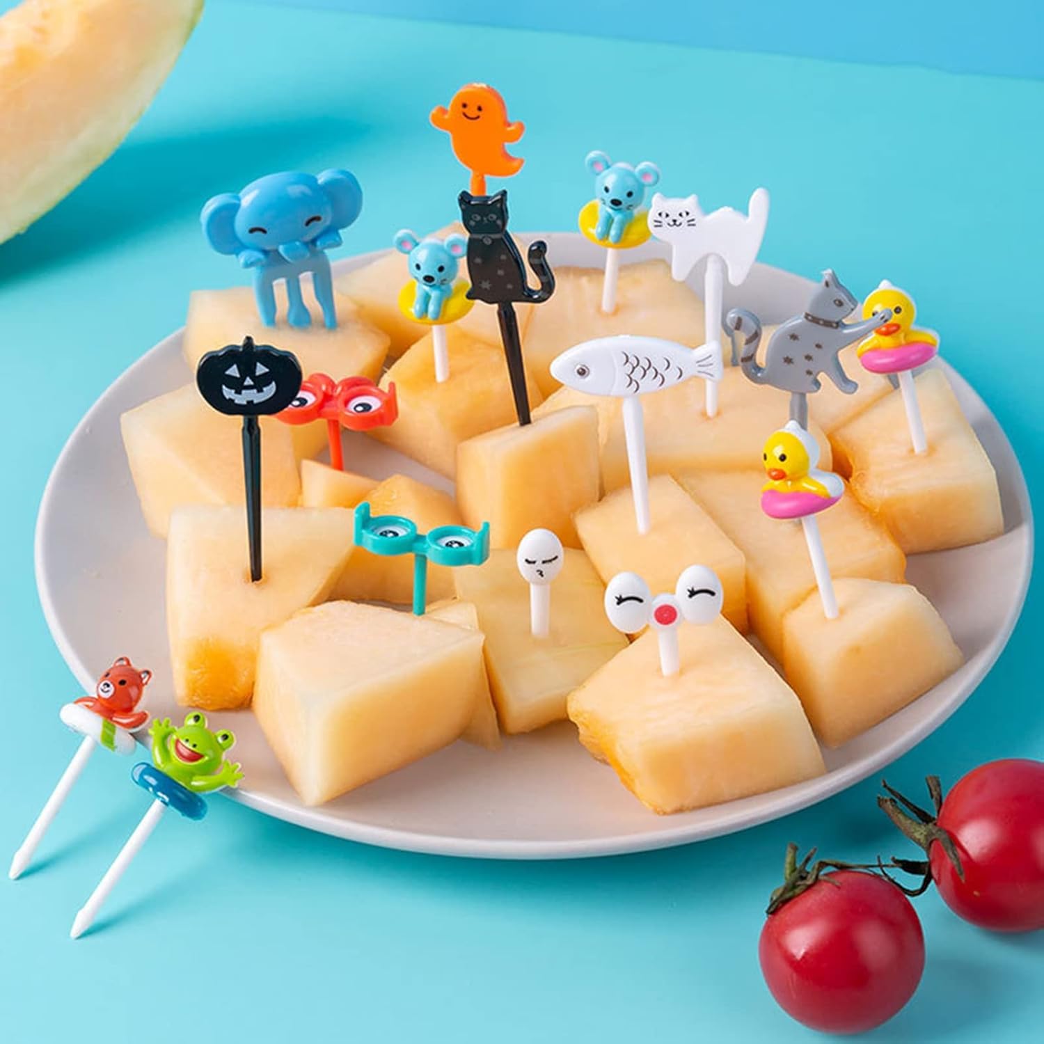 1 juego de tenedores de frutas para niños, lindos palillos de dientes de dibujos animados, antideslizantes, reutilizables, decorativos, de plástico,