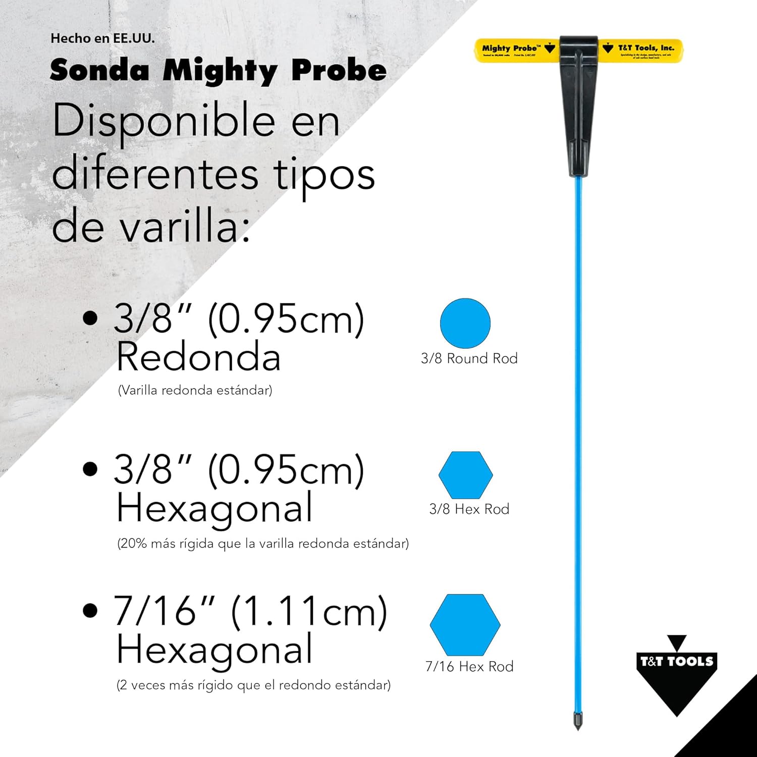 T&T Tools Mighty Probe – Sonda de suelo de metal aislada, varilla de sondeo, varillas de acero con mango en T, herramientas de paisajismo (1, 48