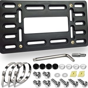 BGGTMO Soporte para placa de matrícula delantera, kit de montaje de placa de matrícula para parachoques delantero, 2 agujeros de taladro, adaptador BGGTMO Soporte para placa de matrícula delantera, kit de montaje de placa de matrícula para parachoques delantero, 2 agujeros de taladro, adaptador