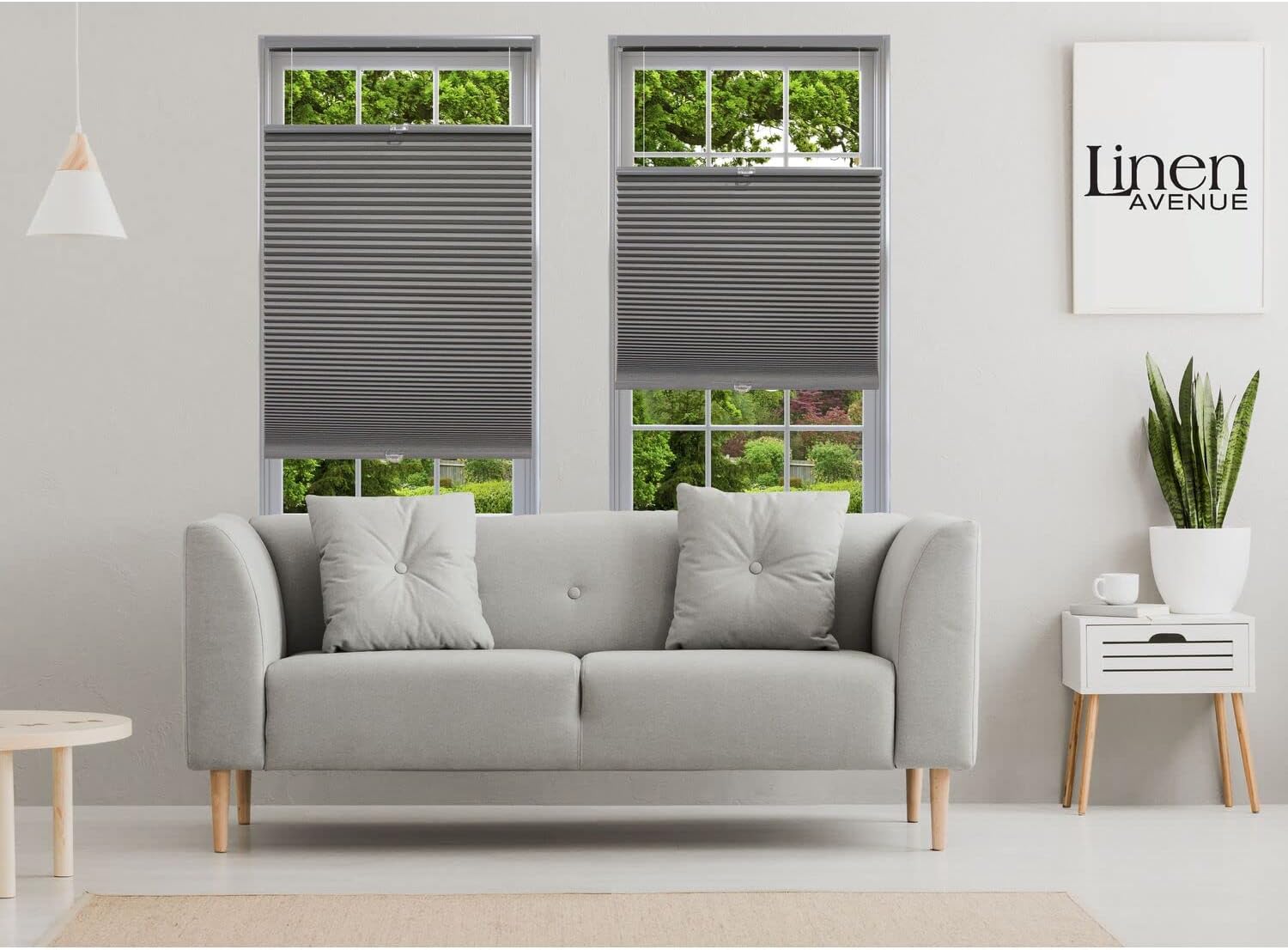 Linen Avenue Persiana celular opaca de arriba hacia arriba sin cables, 34 12 pulgadas de ancho x 48 pulgadas de alto, gris oscuro