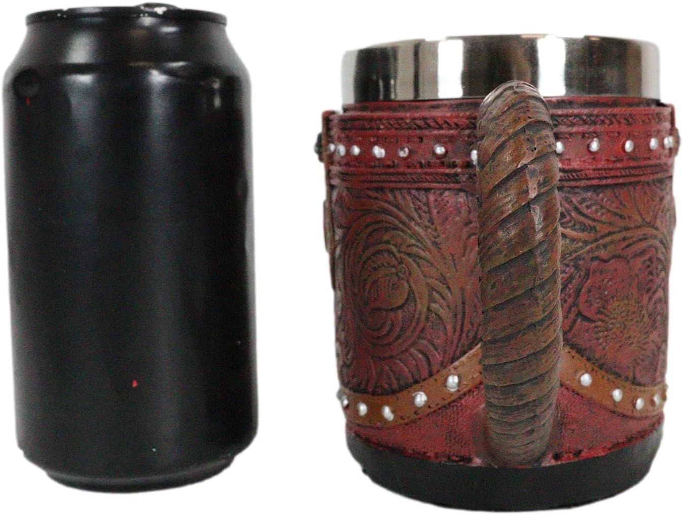 Ebros Gift Bota rústica de vaquera occidental con taza de café con estrella solitaria en piel sintética con acabado floral de desplazamiento floral