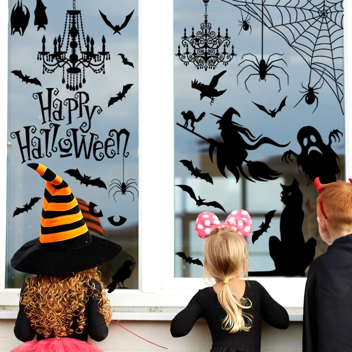Silueta de Halloween para ventana, calcomanías de pared de silueta de Halloween, calcomanías de pared extraíbles de Halloween, decoración de