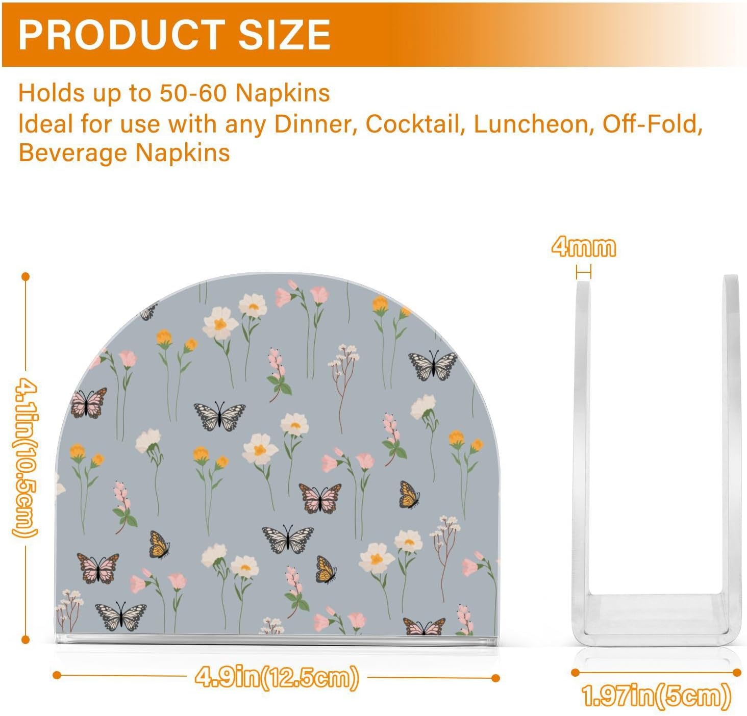 Napkin Holder Flowers Butterflies Napkin Holders for Tables, Clear Acrylic Napkin Holders Cocktail Napkin Holder for Kitchen Restaurant Bar Home