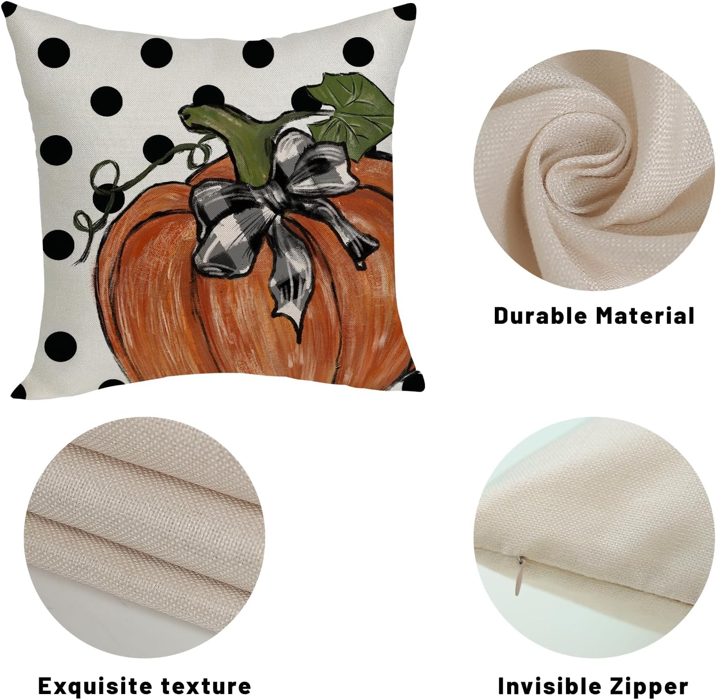 Juego de 2 fundas de almohada de lunares de calabaza otoñal de 16 x 16 pulgadas, juego de 2 fundas de almohada de cosecha de otoño para decoración