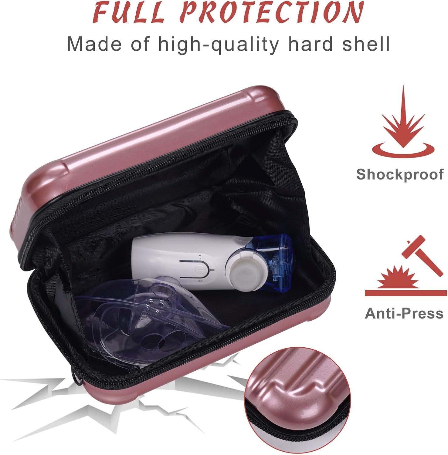 Estuche rígido de viaje para nebulizador portátilinhalador de asma, espaciador inhalador para adultos y niños, funda de transporte con cuerda