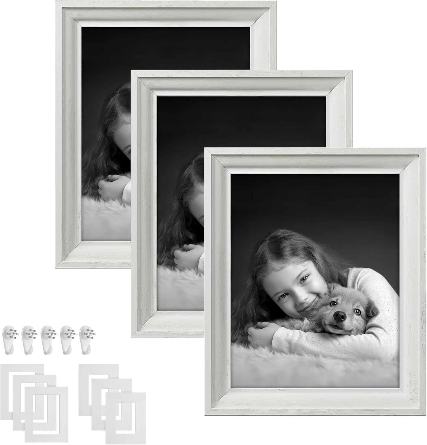 SONGMICS Marcos de fotos de 8 x 10 pulgadas con 6 alfombrillas para pared, juego de 3, marcos de fotos de collage para fotos de 8 x 10, 5 x 7, 4 x