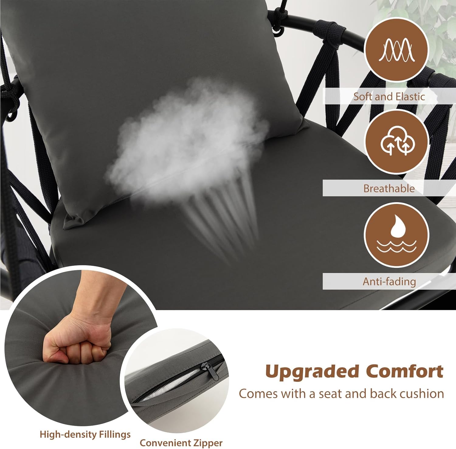 Giantex Silla colgante con soporte, cojines de asiento y respaldo acogedores, marco de metal inoxidable y respaldo tejido, hamaca para interiores y