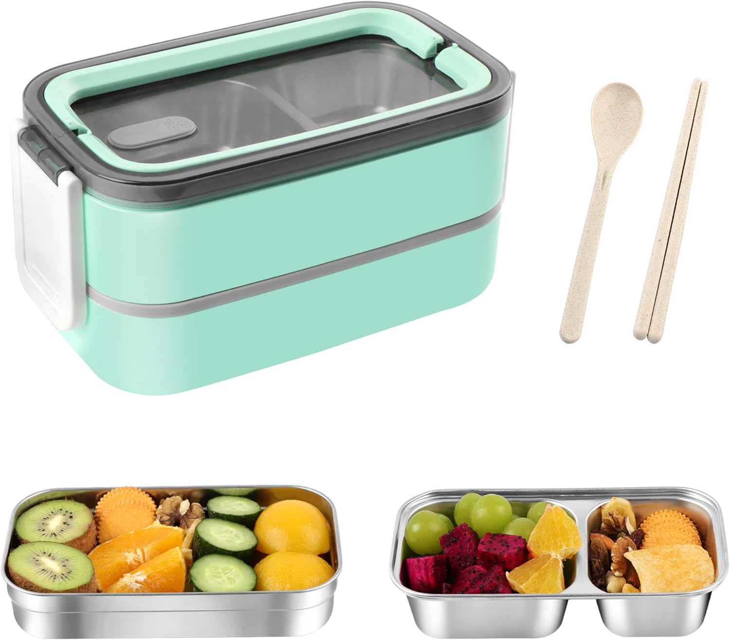 Lonchera Bento Box 304 de acero inoxidable a prueba de fugas, contenedores térmicos de almacenamiento de alimentos para adultos, hombres, mujeres (2