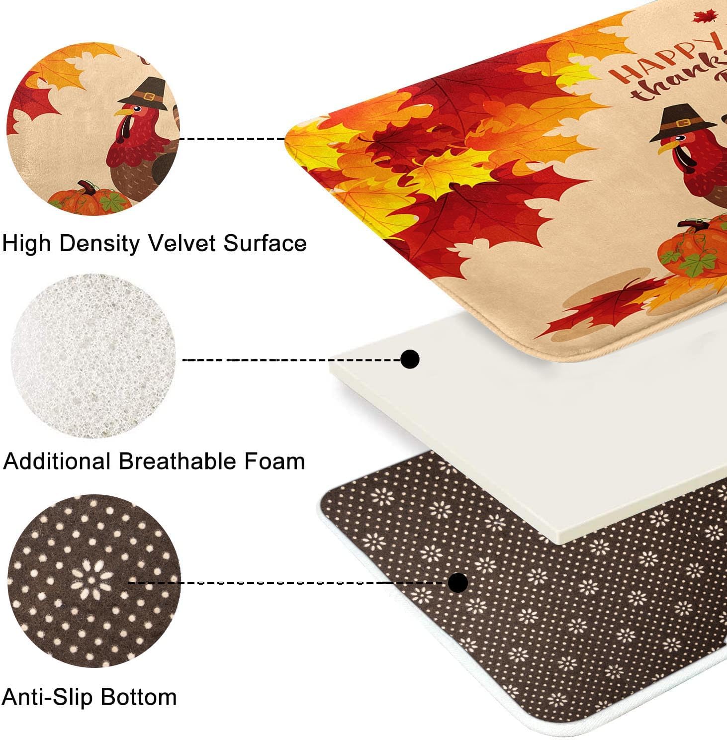 ArtSocket Juego de 2 alfombras y tapetes de baño de calabaza de pavo, antideslizantes, tapete de baño de microfibra absorbente de otoño de arce de
