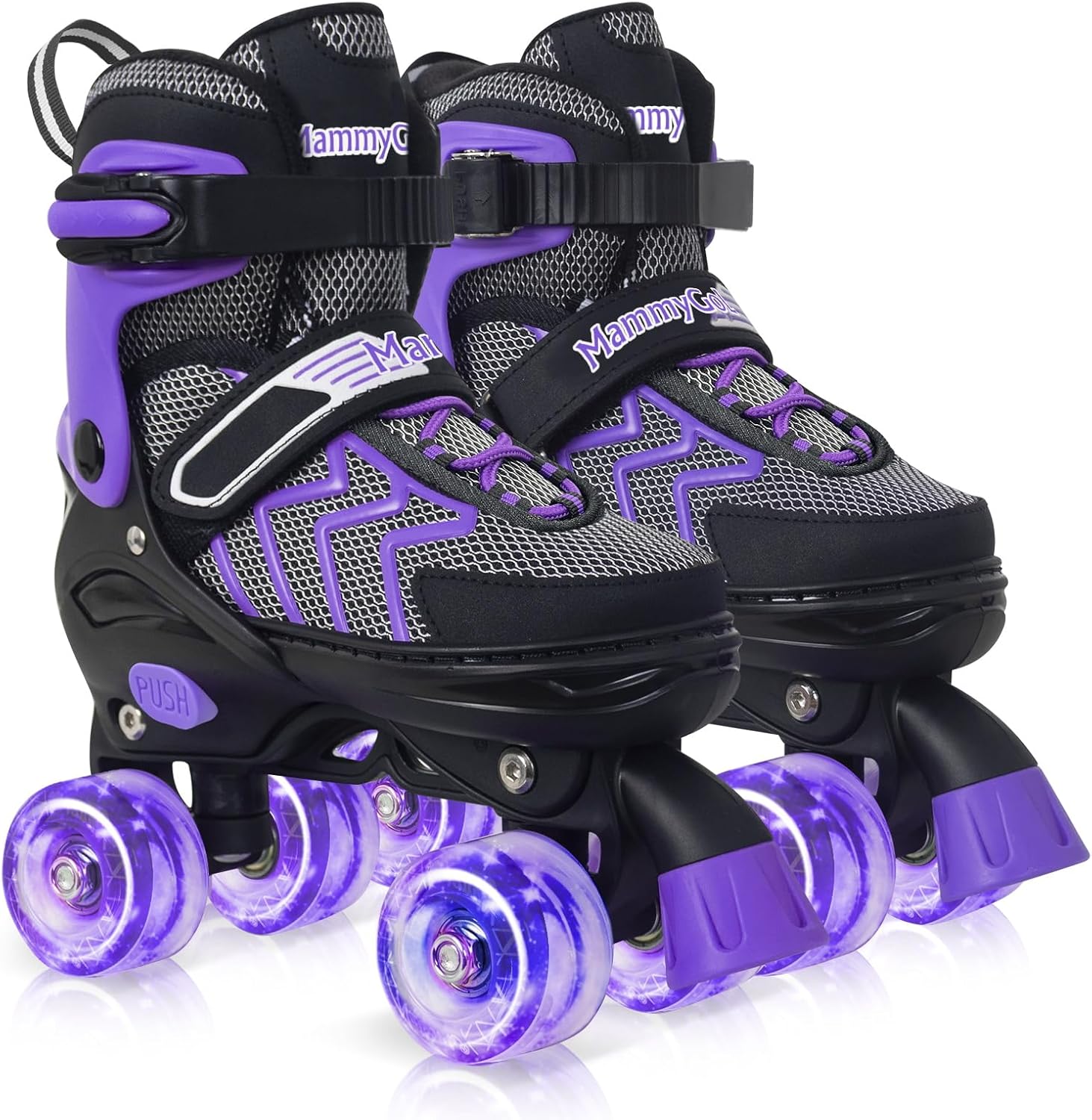 MammyGol Patines de ruedas para niños y niñas, 4 tamaños ajustables para niños y jóvenes, con todas las ruedas iluminadas, patines cuádruples para