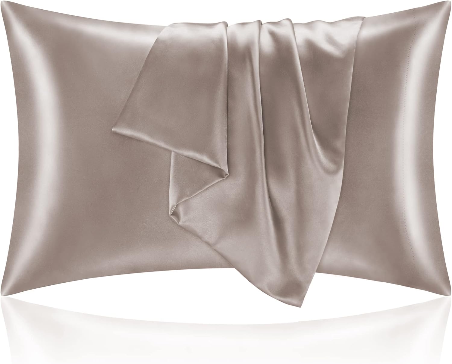 BEDELITE – Juego de 2 fundas de almohada de satén de tamaño Queen ideales para el cabello y la piel, supersuaves y sedosas, color gris pardo rosé,