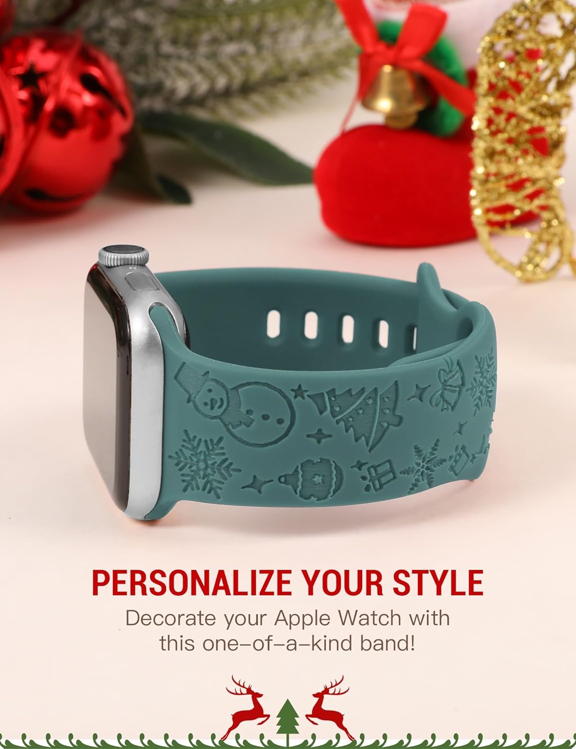 W-RARA Correa grabada de Navidad compatible con Apple Watch Band de 1.496 in 1.575 in 1.614 in 1.654 in 1.732 in 1.772 in 1.929 in para mujeres y