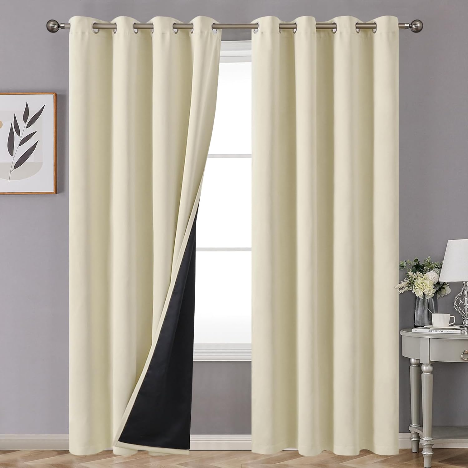 YoungsTex Cortinas 100% opacas para sala de estar de 84 pulgadas de largo, 2 capas gruesas, con aislamiento térmico, cortinas de oscurecimiento de