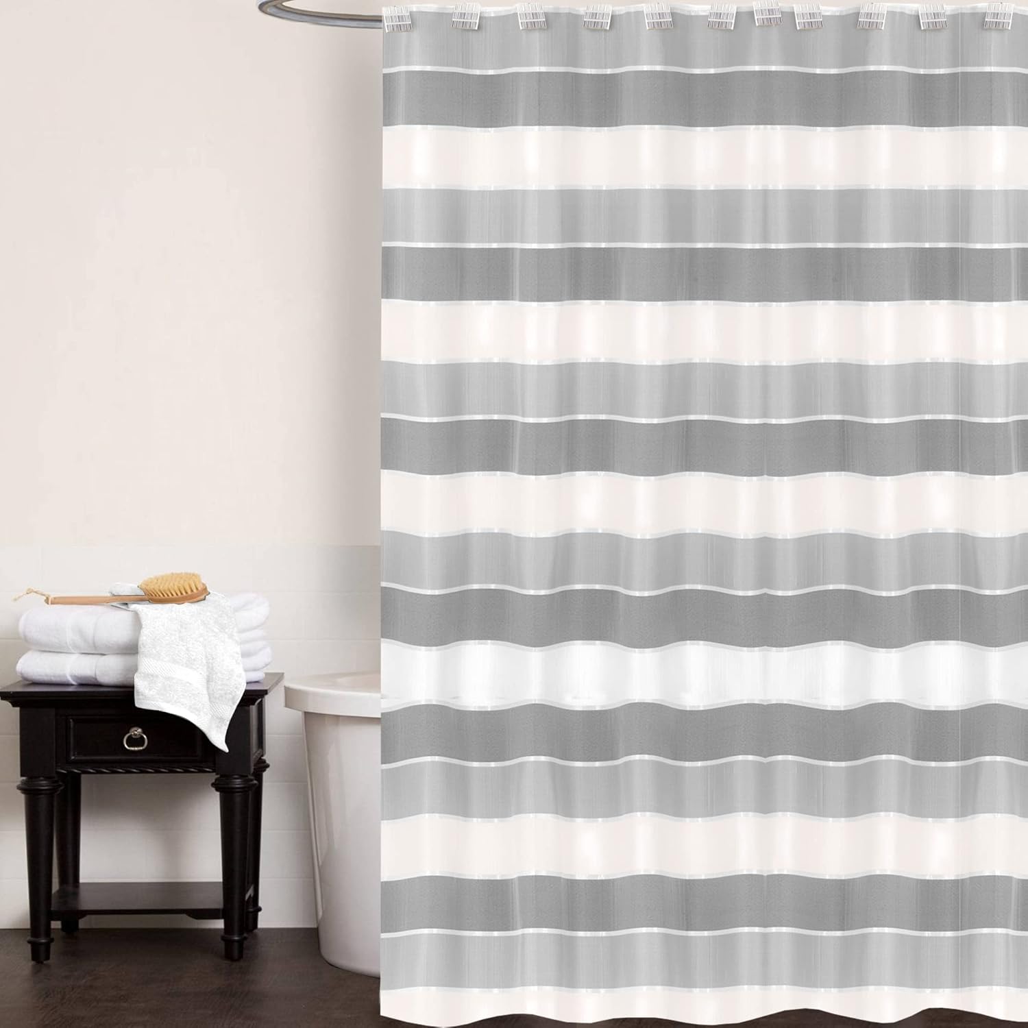 Zahari Home Cortina de ducha de línea moderna Cortina de ducha de tela clásica Cortina de ducha personalizada de diseño único Cortina de ducha de