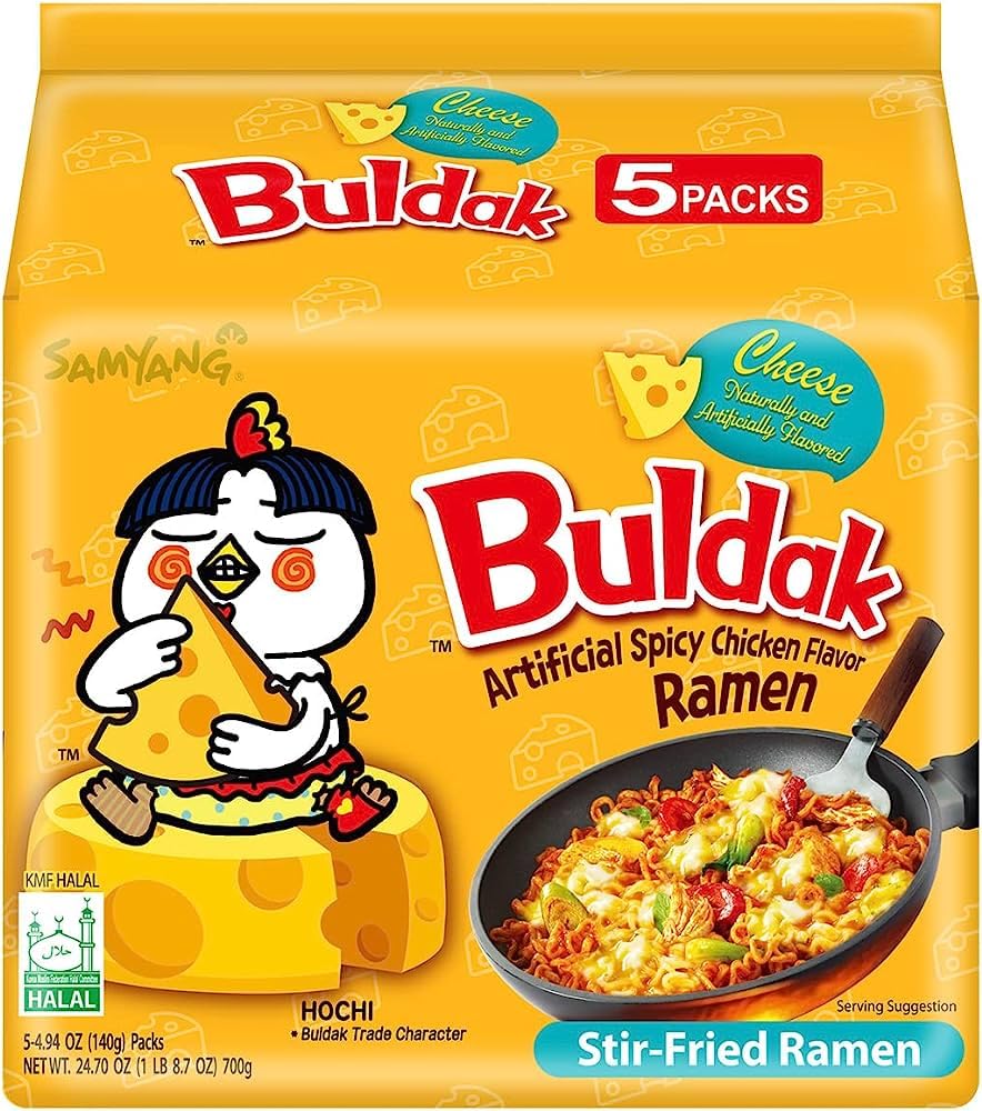 Samyang Buldak – Fideos de ramen de queso, ramen salteado picante, certificado Halal, 24.7 onzas (paquete de 1) (total 5 piezas)