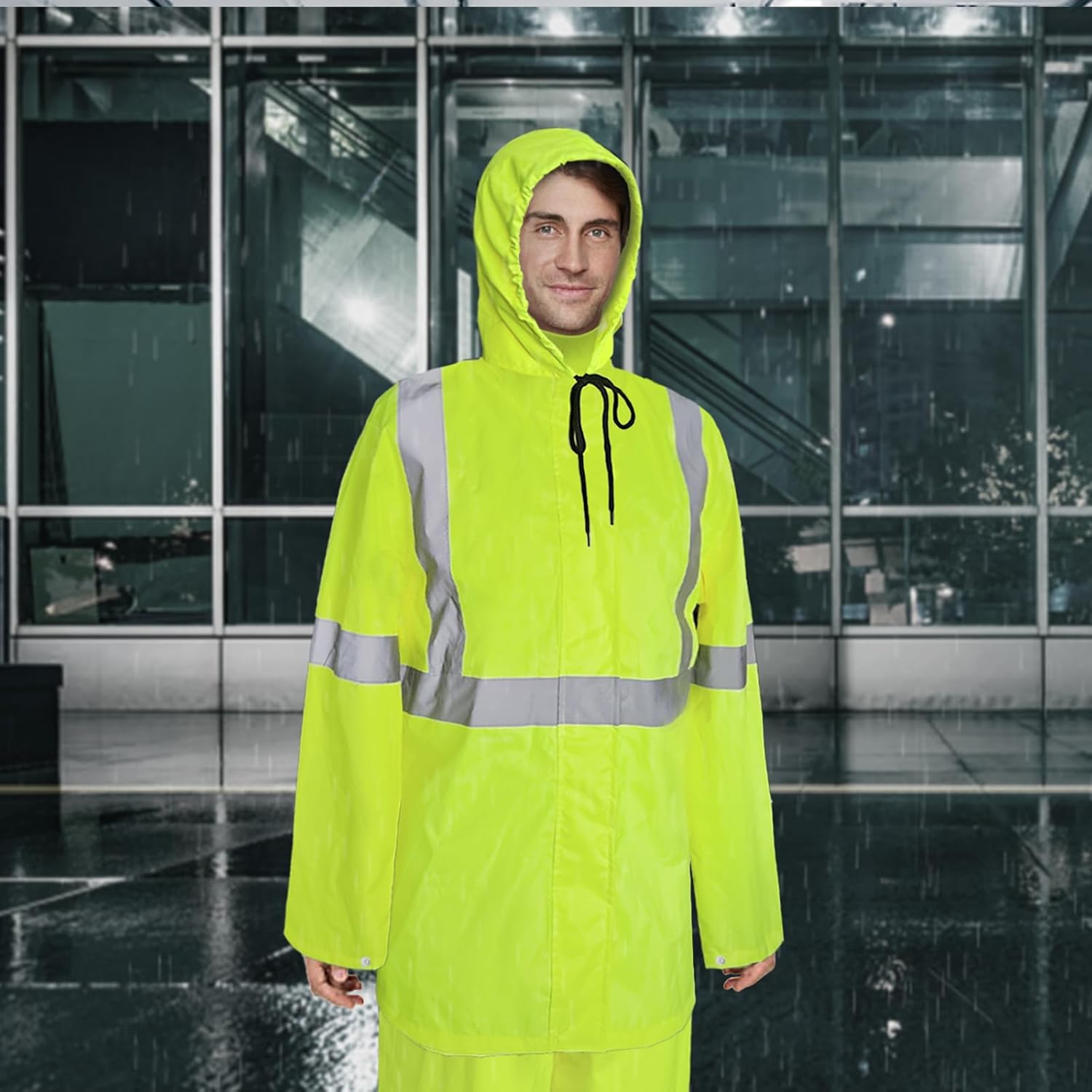 Uno Mejor Abrigo y pantalones de lluvia de alta visibilidad, traje de lluvia de alta visibilidad para hombres, chaqueta impermeable con capucha,
