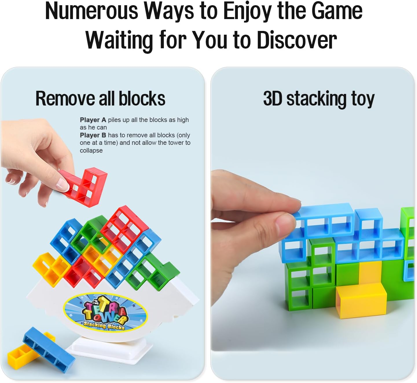 Tetra Tower – Juguetes apilables de equilibrio, 16 piezas de juegos de mesa para niños y adultos, juego de equilibrio para 2 jugadores, bloques de