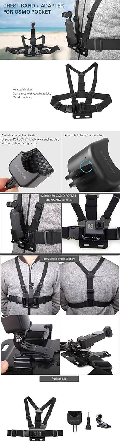 Banda de pecho ajustable 2023 + adaptador para DJI Osmo Pocket, soporte de adaptador de expansión para cinturón de abrazadera de mochila