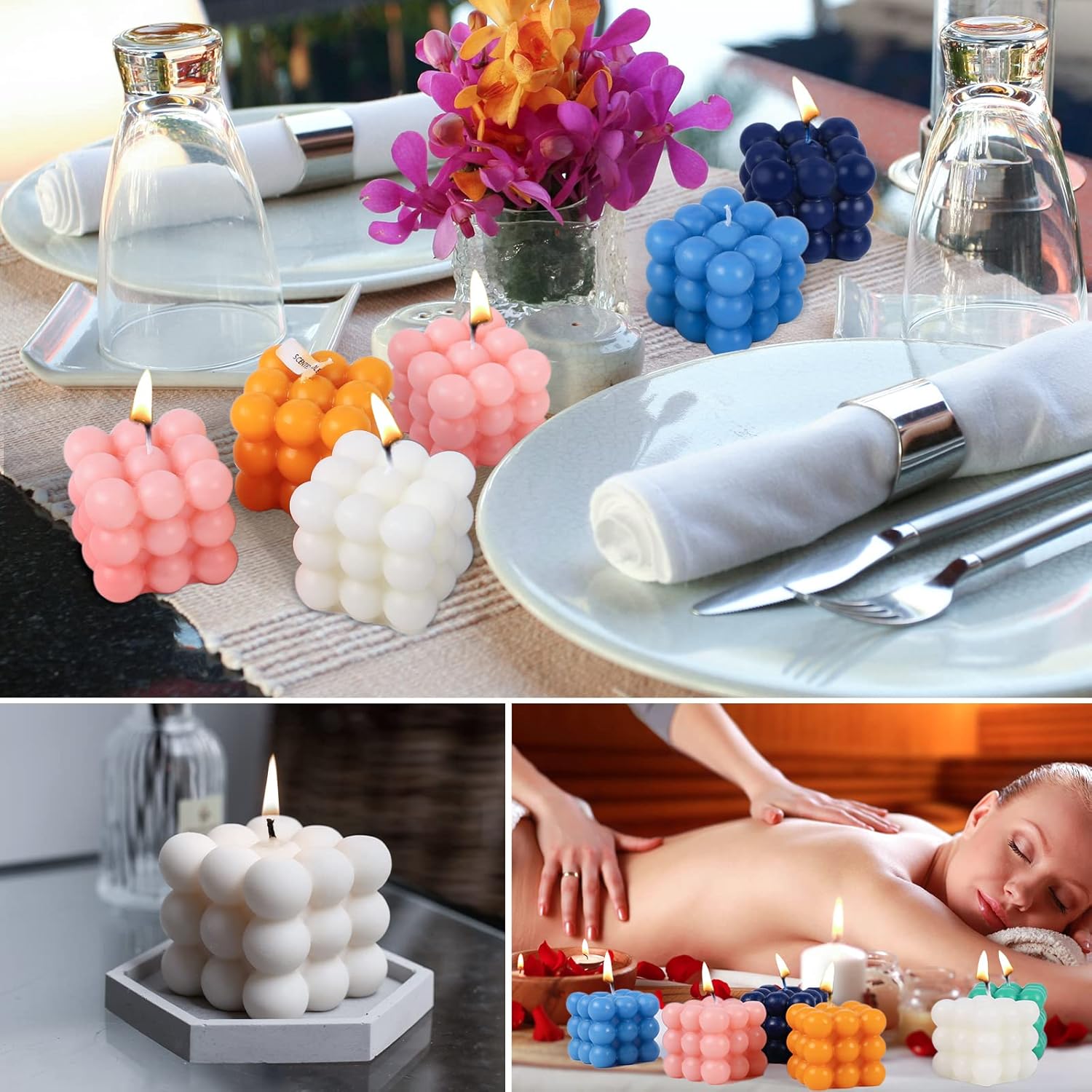 Velas de burbujas  Vela de cera de soja en cubo, vela perfumada de decoración estética, lindas velas amarillas para el hogar, vacaciones, boda y