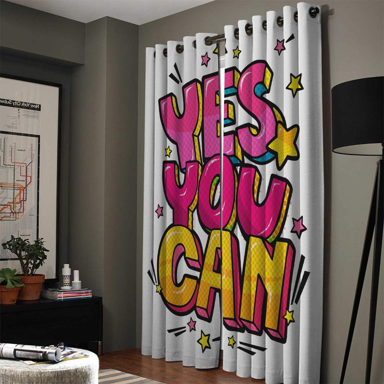 FortuneHouse Blackout Curtains Thermal Insulated Cartoon Letter Clip Art yes You can Solid Pattern Metal Grommet Elegant Room Drapes Window Curtain
