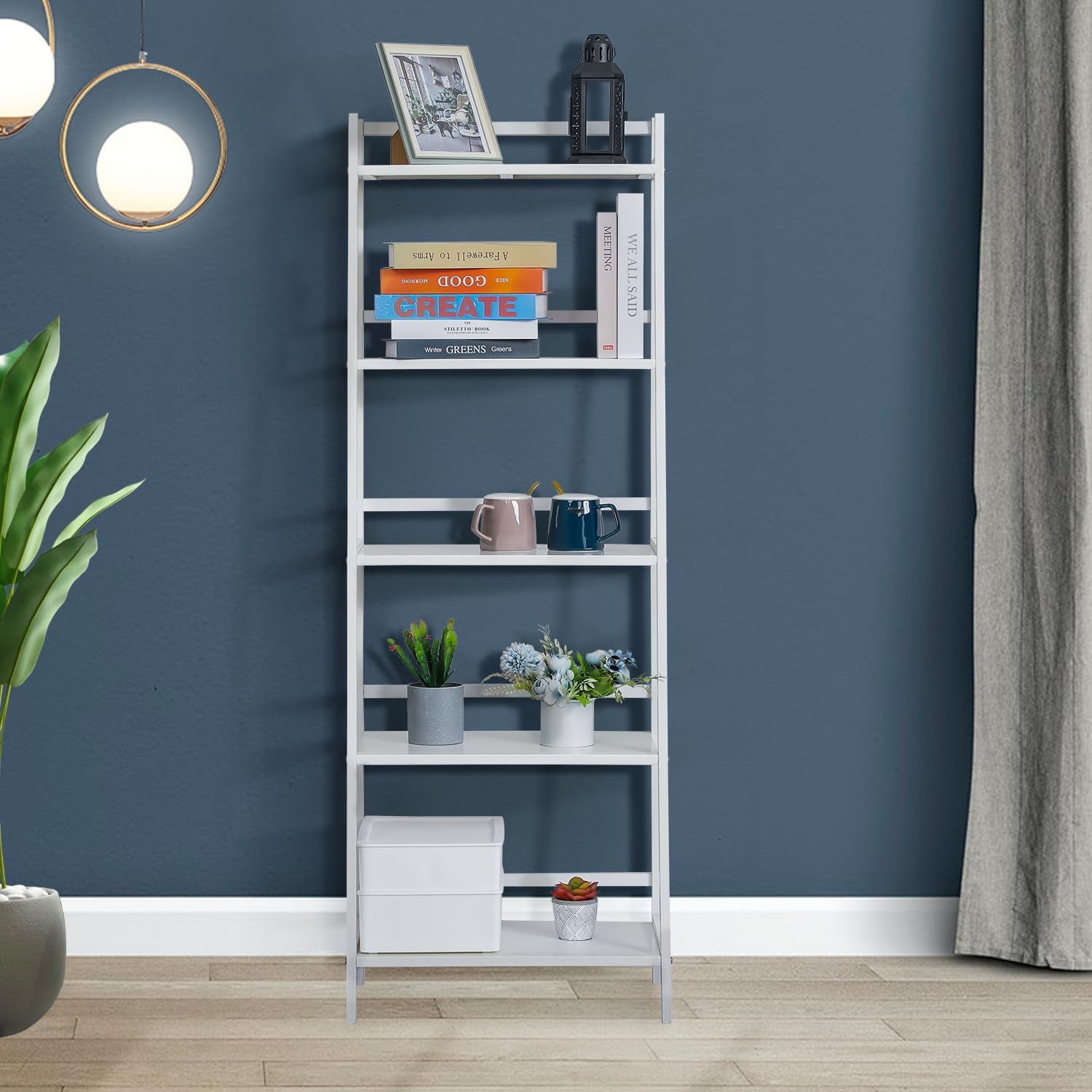 Magshion Organizador trapezoidal de bambú para escaleras, organizador de macetas de 5 niveles para interiores y exteriores, estante de exhibición de