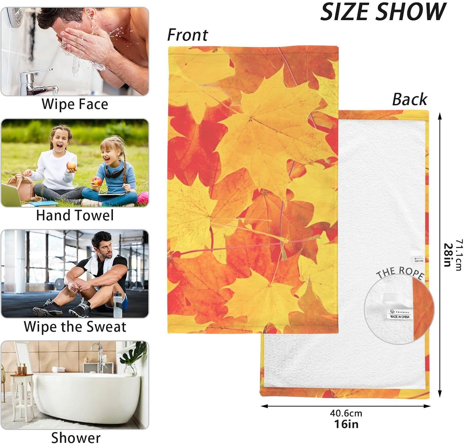 ZOEO Juego de 2 toallas de mano de baño de hojas de otoño de naranja, toallas absorbentes de algodón suave y transpirable para baño, cocina, hotel,