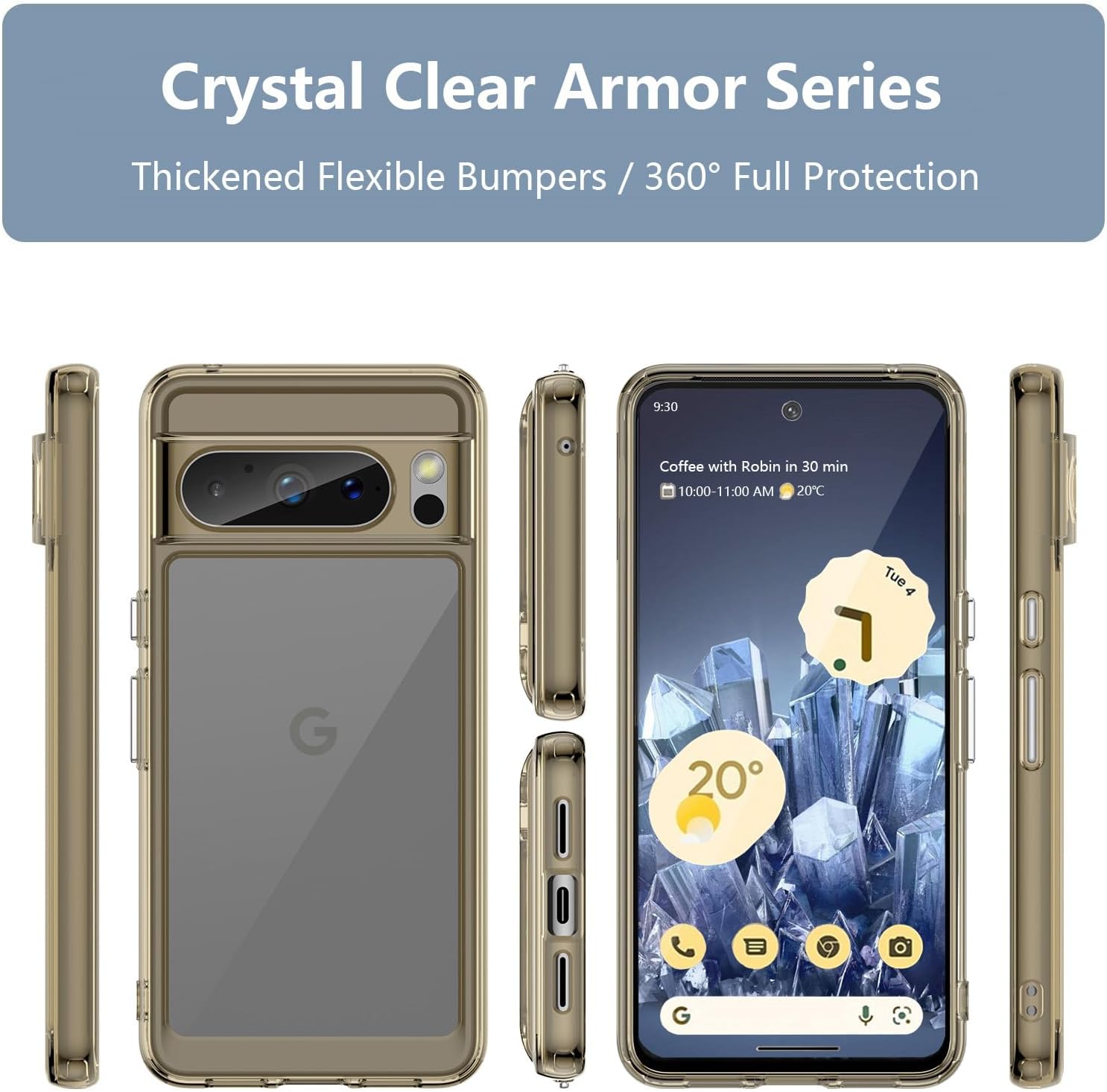 Funda para Google Pixel 8 Pro 4 bolsas de aire integradas no amarillento Funda protectora de grado militar a prueba de golpes para Google Pixel 8