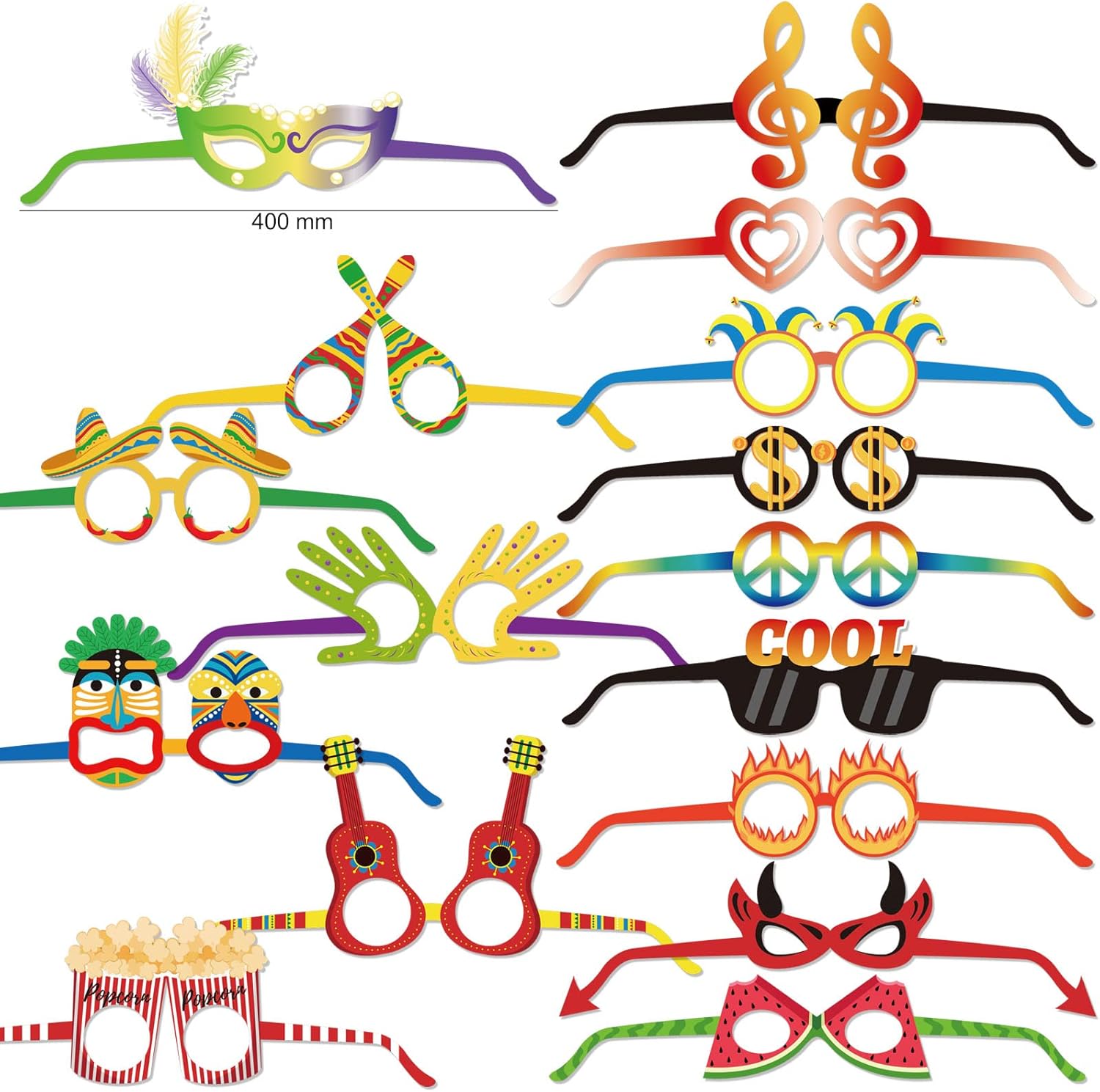 Máscara de Mardi Gras, gafas de papel para cabina de fotos, 27 piezas divertidas de carnaval de papel para adultos y niños, divertidos accesorios de