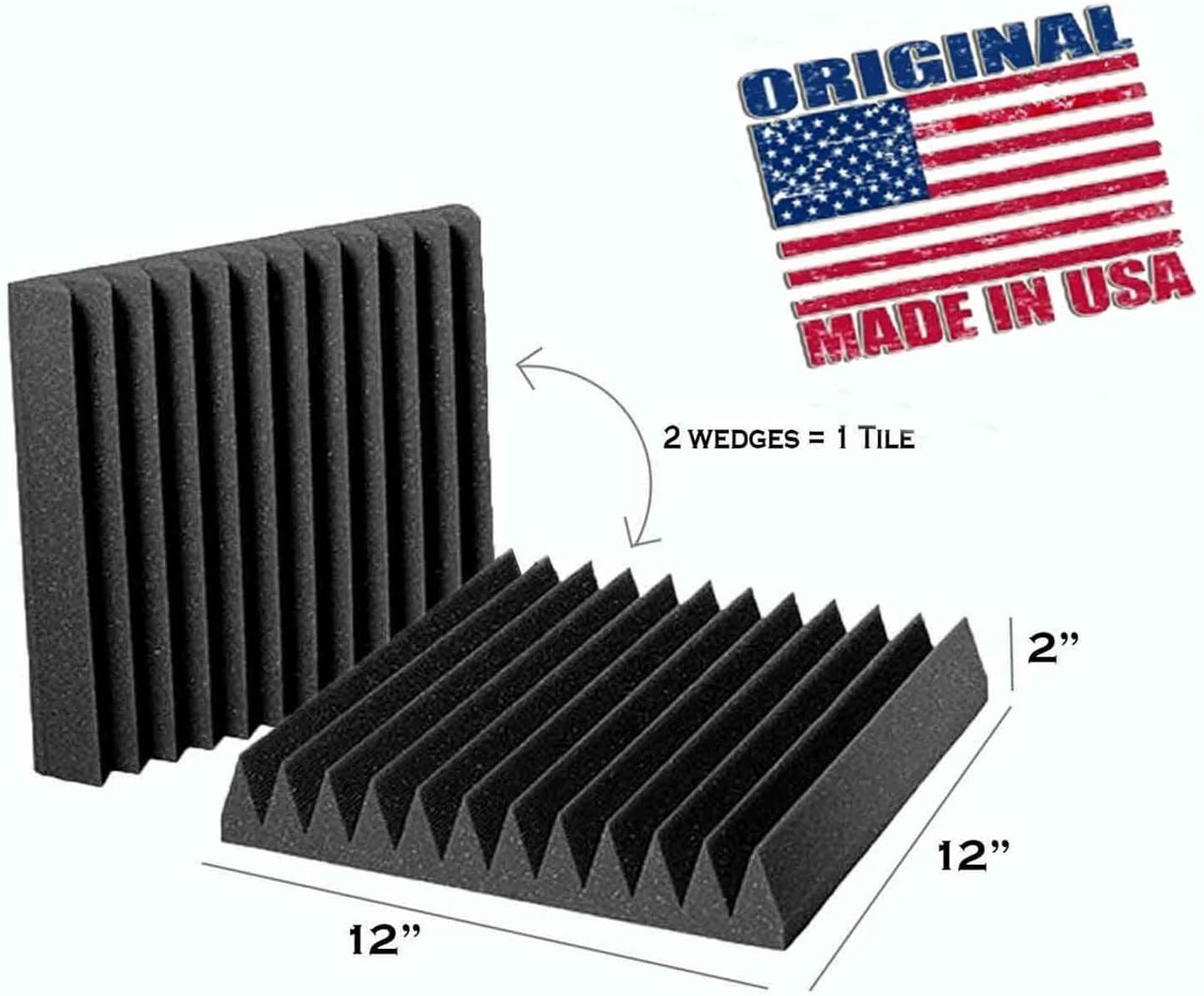Paquete de 4 paneles acústicos de carbón para estudio, cuñas de espuma de 2 x 12 x 12 pulgadas