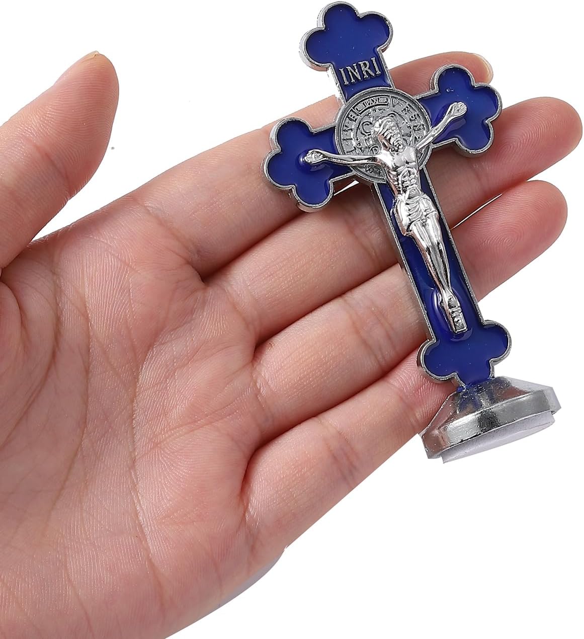VINETEN Crucifijo de pared  Crucifijo de metal azul con bendiciones y regalos para decoración de cruz colgante del hogar